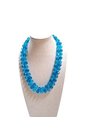 Vintage Double Strand Blue Acrylic Faceted Beaded Necklace 18-21" Hook Clasp
